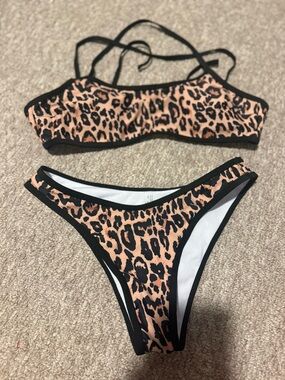 SHEIN Leopard Print Bikini Set in Peach and Black